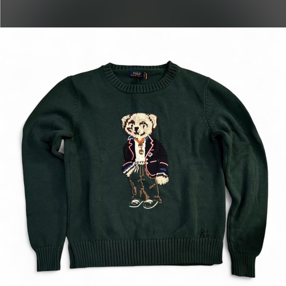 Ralph Lauren Dark Green Bear Intarsia Crewneck Sweater